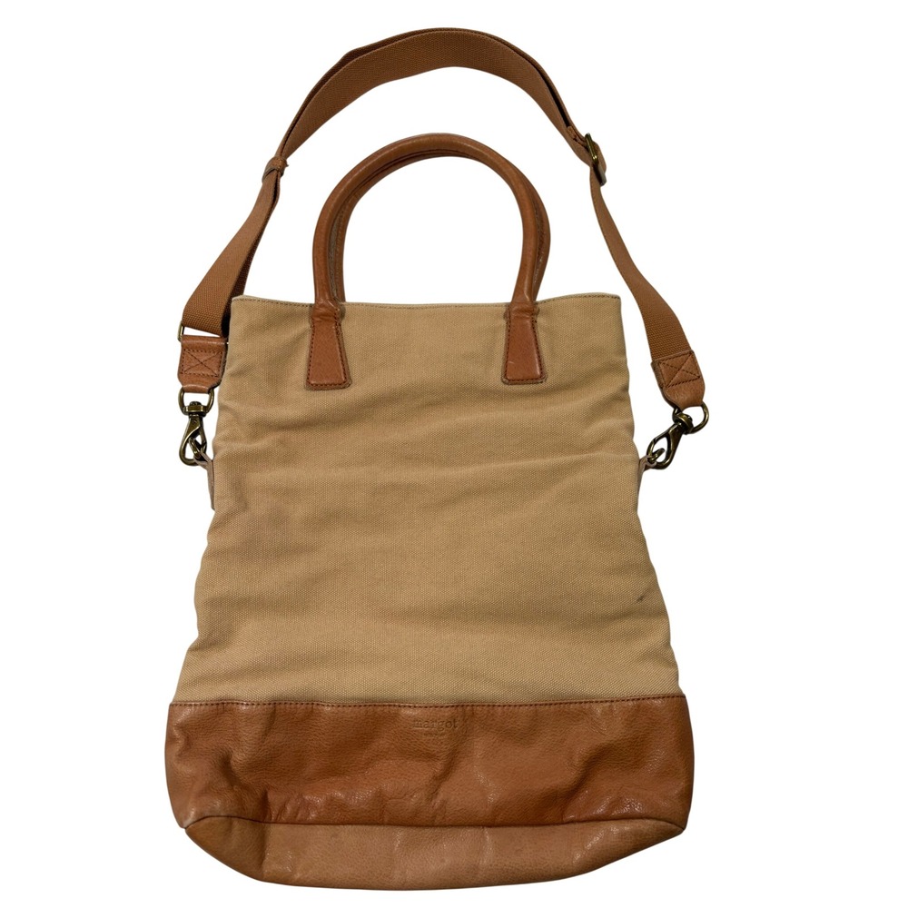Margot New York Tote Bag Tan Canvas Brown Leather Convertible Crossbody